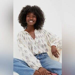 Hannah Artwear Palma Sapphire Carmen Blouse Top $245 EUC 2 / Medium 8 Tuckernuck